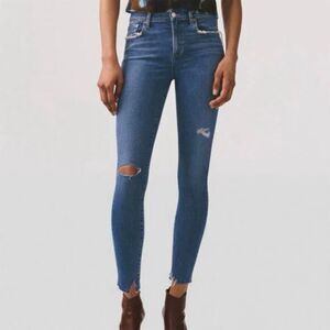 AGOLDE Sophie Mid-Rise Ankle Skinny Jeans Women's Size 25 Blue‎ Distressed